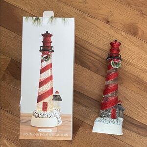 Red and White Lighthouse Glitter Lantern
